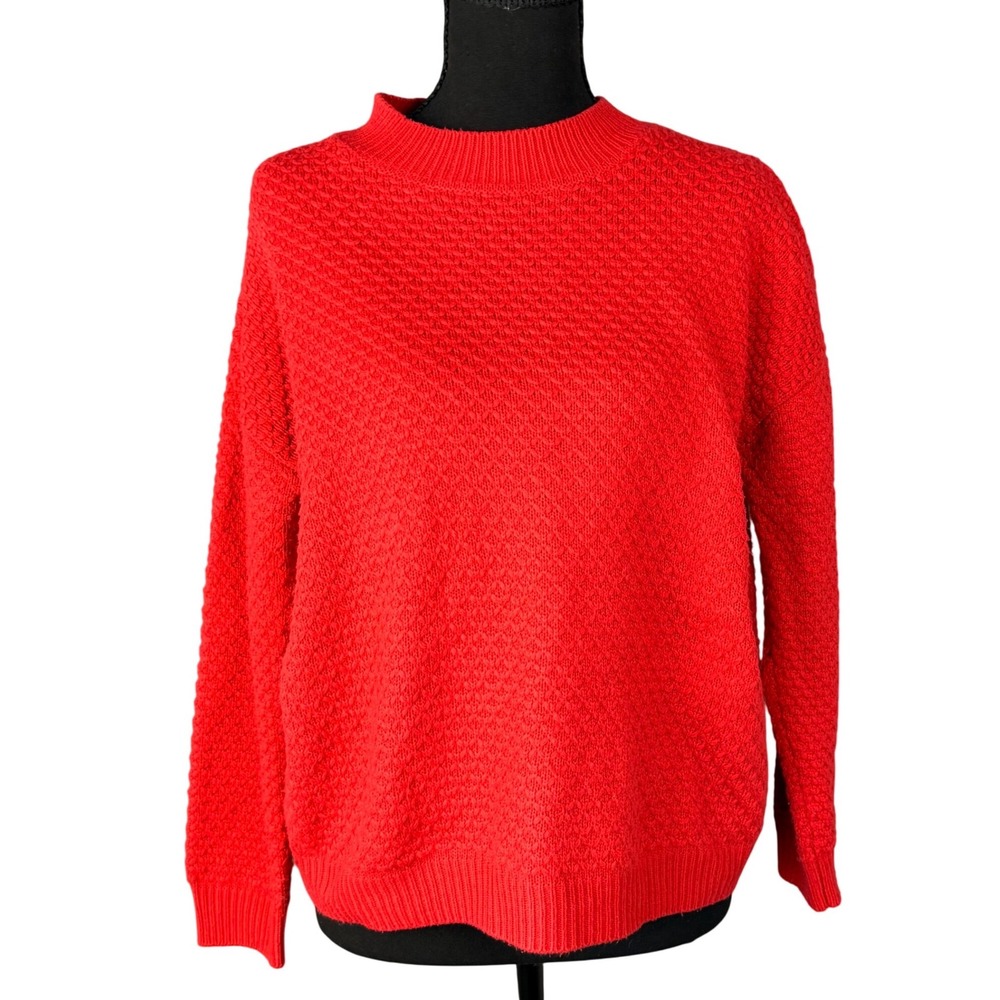 Mango Basics Red Textured Knit Sweater Crew Neck Long Sleeve Women's Size Small